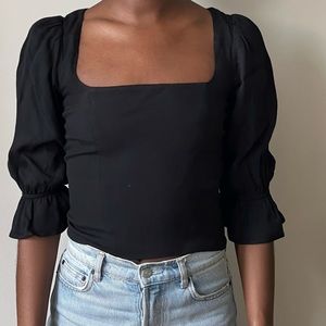Reformation Black Ana Top Square Neck Puff Sleeve Blouse XS